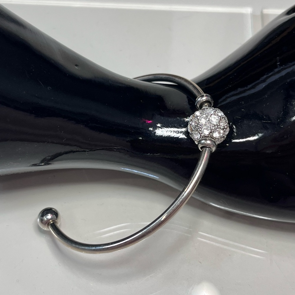 Swarovski Crystal Pavé Ball Silver Tone Open Cuff Adjustable Bangle Bracelet NWT